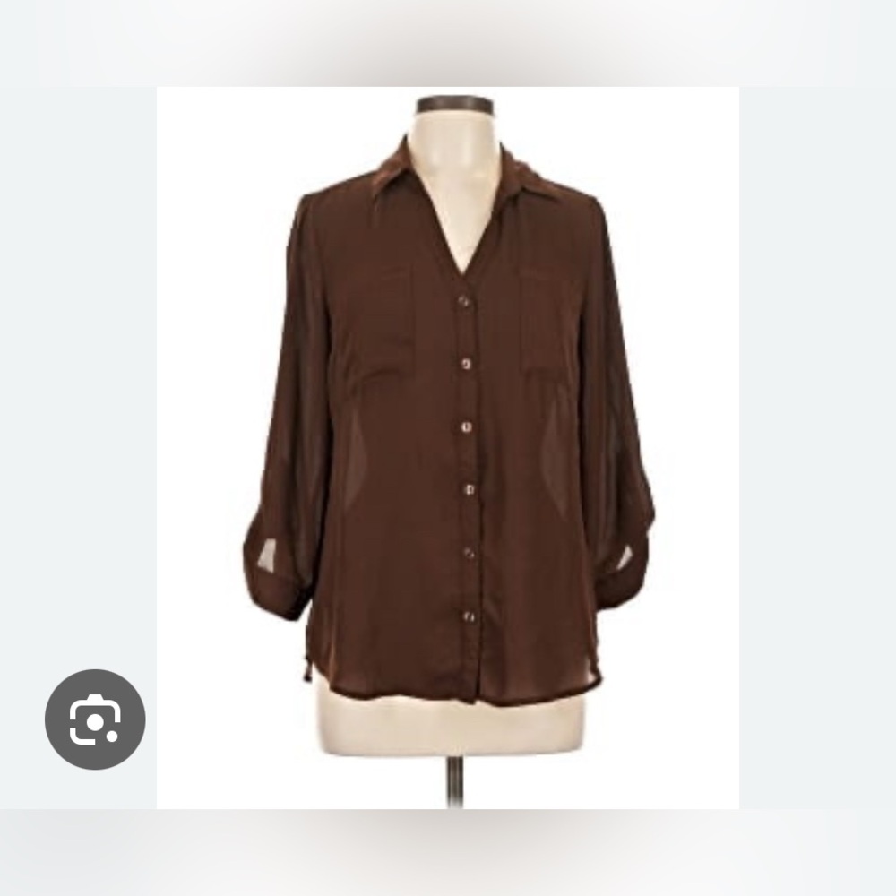 Bwear sheer, brown Button-Down Shirt, size small